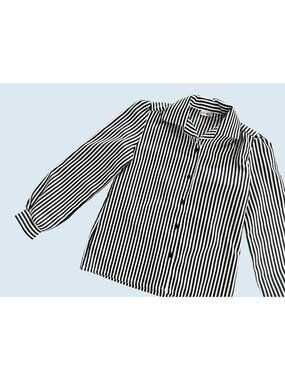 Vintage SEARS Black & White Striped Full Button Blouse 1980s Sz Small